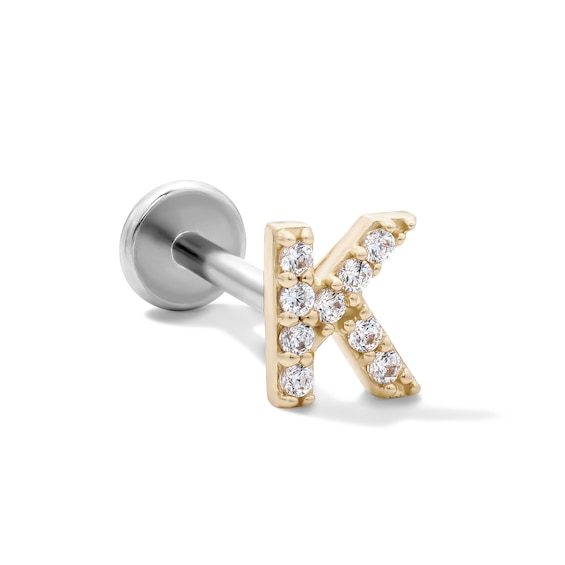 14K Gold and Titanium CZ "K" Initial Stud – 18G 5/16"