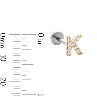 14K Gold and Titanium CZ "K" Initial Stud – 18G 5/16"