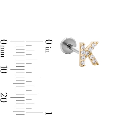 14K Gold and Titanium CZ "K" Initial Stud – 18G 5/16"