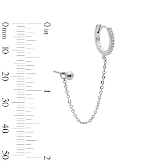 Solid Sterling Silver CZ Ball Stud and Huggie with Chain