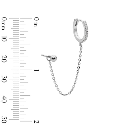 Solid Sterling Silver CZ Ball Stud and Huggie with Chain