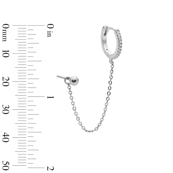 Solid Sterling Silver CZ Ball Stud and Huggie with Chain