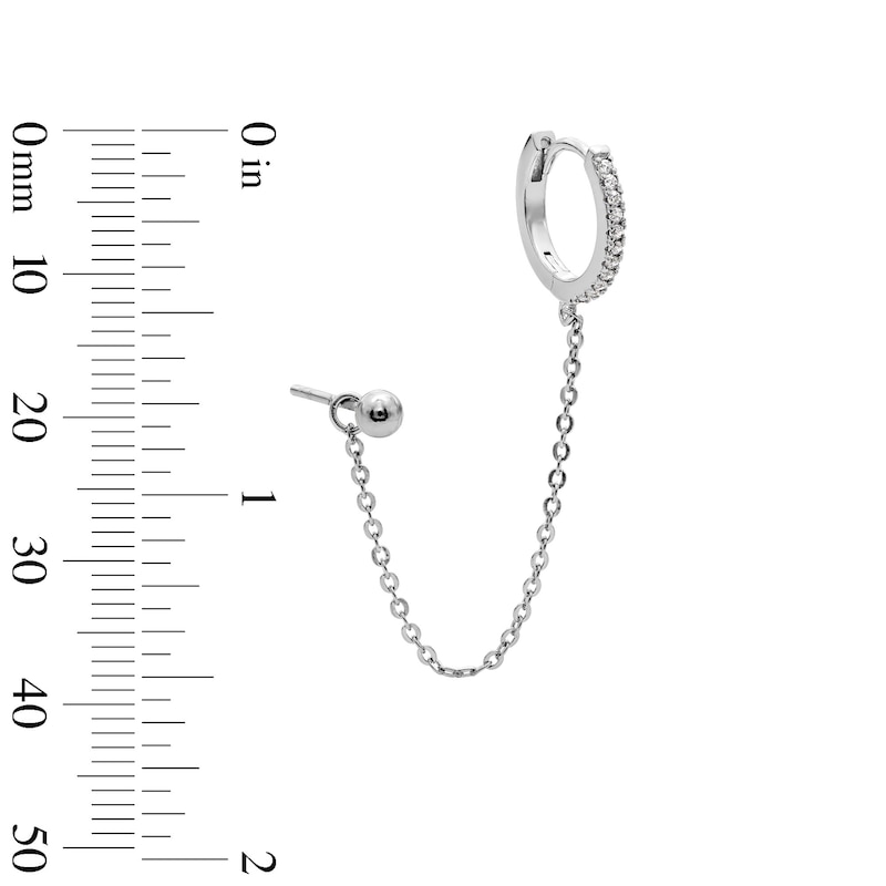 Solid Sterling Silver CZ Ball Stud and Huggie with Chain