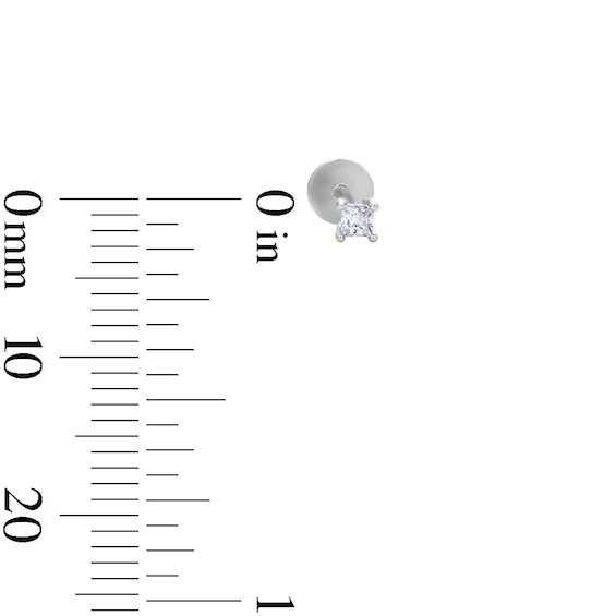 Solid Sterling Silver 2mm CZ Princess-Cut Solitaire Flat Back Studs