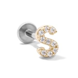14K Gold and Titanium CZ "S" Initial Stud – 18G 5/16"