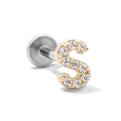 14K Gold and Titanium CZ "S" Initial Stud – 18G 5/16"