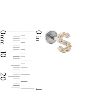 14K Gold and Titanium CZ "S" Initial Stud – 18G 5/16"