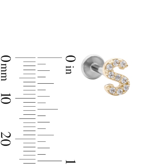 14K Gold and Titanium CZ "S" Initial Stud – 18G 5/16"
