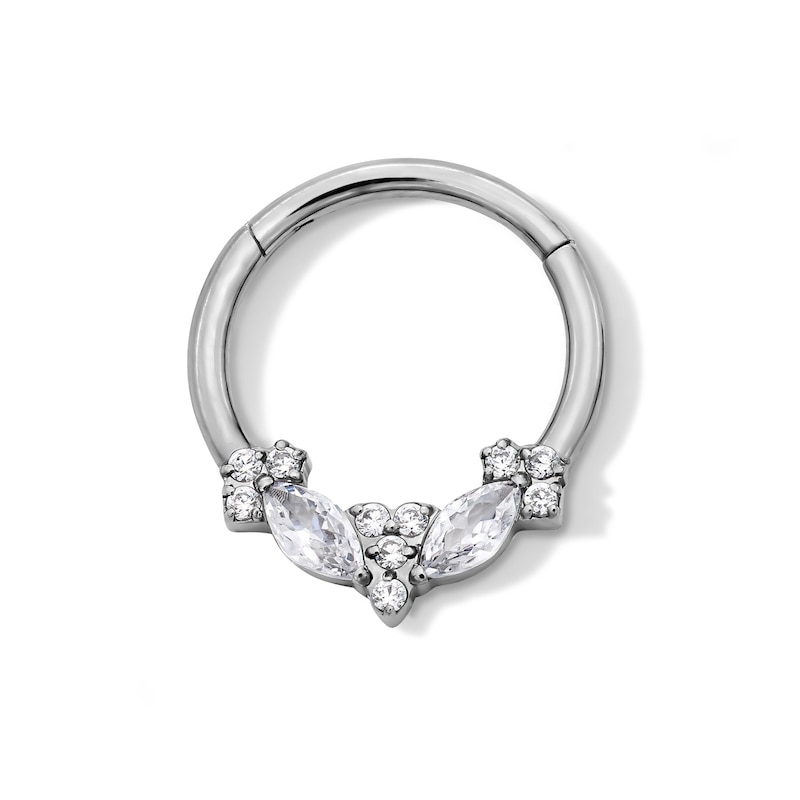 Main Image 1 of Titanium Marquise and Round CZ Hoop - 16G 7/16"