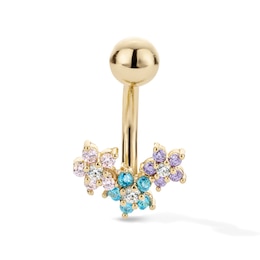 14K Gold Plated Multi-Color CZ Flower Trio Belly Ring - 14G 3/8"