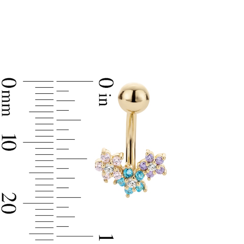 Main Image 2 of 14K Gold Plated Multi-Color CZ Flower Trio Belly Ring - 14G 3/8"