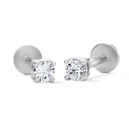 Solid Sterling Silver 3mm CZ Round Solitaire Flat Back Studs