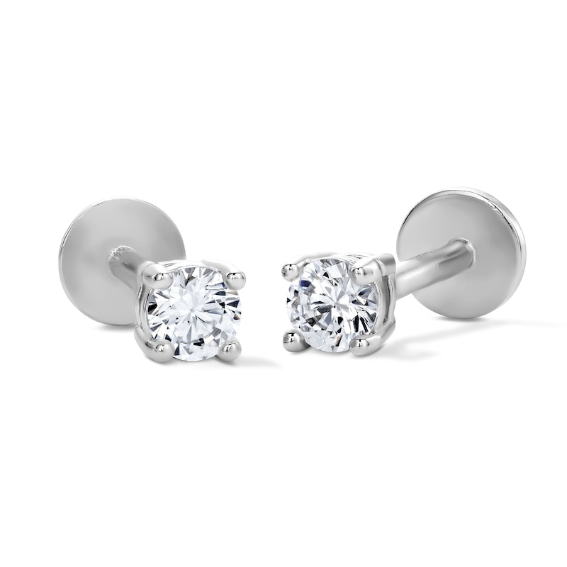 Main Image 1 of Solid Sterling Silver 3mm CZ Round Solitaire Flat Back Studs