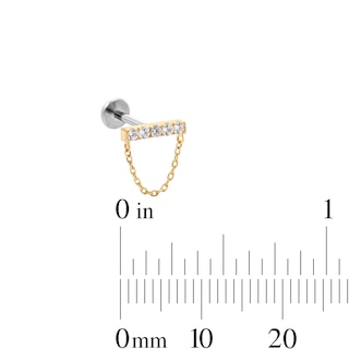 14K Hollow Gold and Titanium CZ Bar Chain Stud - 18G 5/16"