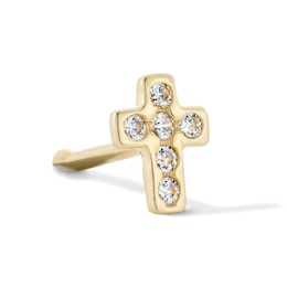 10K Solid Gold CZ Cross Bone-Style Nose Stud - 22G 1/4"