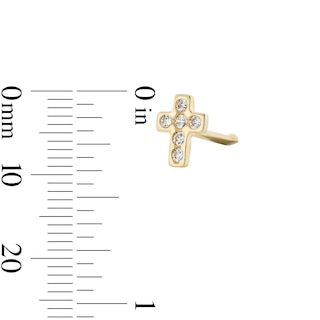10K Solid Gold CZ Cross Bone-Style Nose Stud - 22G 1/4"