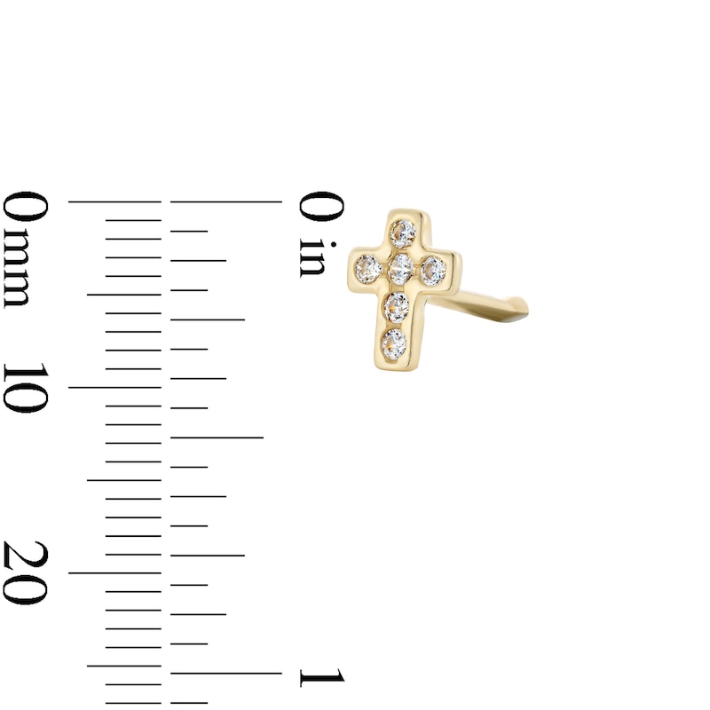 Main Image 2 of 10K Solid Gold CZ Cross Bone-Style Nose Stud - 22G 1/4"