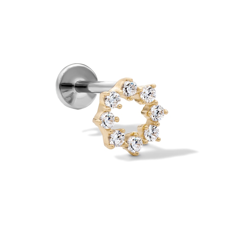 Main Image 1 of 14K Hollow Gold and Titanium CZ Circle Stud - 18G 5/16"