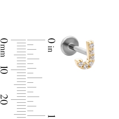 14K Gold and Titanium CZ "J" Initial Stud – 18G 5/16"