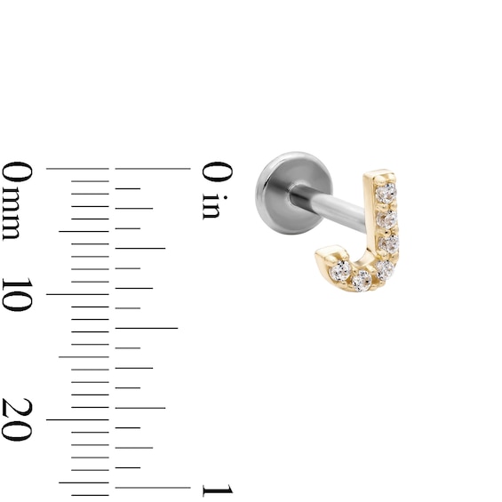 14K Gold and Titanium CZ "J" Initial Stud – 18G 5/16"