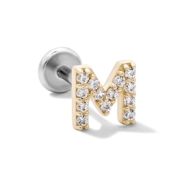 14K Gold and Titanium CZ "M" Initial Stud – 18G 5/16"