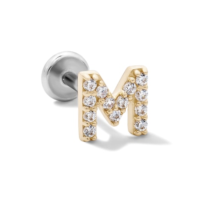 14K Gold and Titanium CZ "M" Initial Stud – 18G 5/16"
