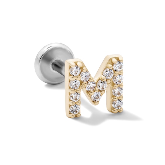 14K Gold and Titanium CZ "M" Initial Stud – 18G 5/16"