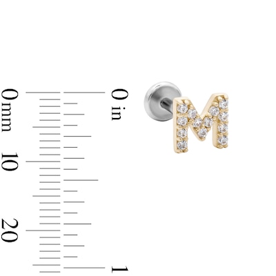 14K Gold and Titanium CZ "M" Initial Stud – 18G 5/16"