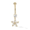 Thumbnail Image 1 of 10K Hollow Gold and Yellow Ion-Plated CZ Flower Dangle Belly Ring - 14G 3/8"