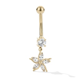 10K Hollow Gold and Yellow Ion-Plated CZ Flower Dangle Belly Ring - 14G 3/8"