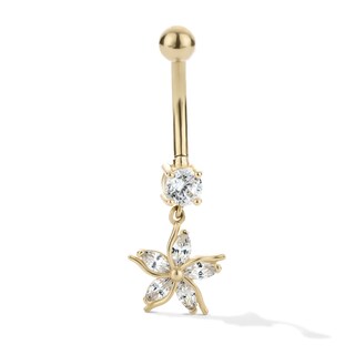 10K Hollow Gold and Yellow Ion-Plated CZ Flower Dangle Belly Ring - 14G 3/8"