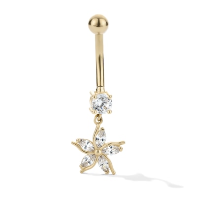 10K Hollow Gold and Yellow Ion-Plated CZ Flower Dangle Belly Ring - 14G 3/8"