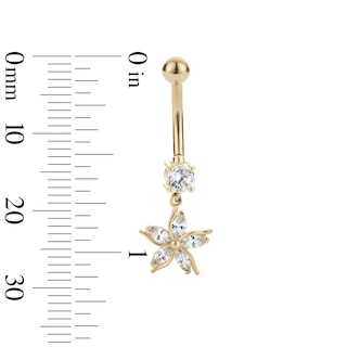 10K Hollow Gold and Yellow Ion-Plated CZ Flower Dangle Belly Ring - 14G 3/8"