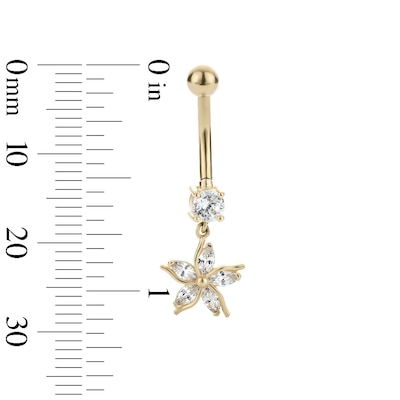 10K Hollow Gold and Yellow Ion-Plated CZ Flower Dangle Belly Ring - 14G 3/8"