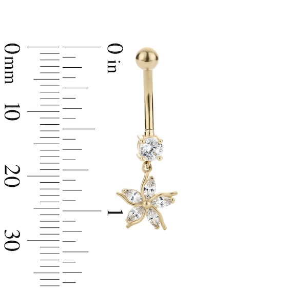 10K Hollow Gold and Yellow Ion-Plated CZ Flower Dangle Belly Ring - 14G 3/8"