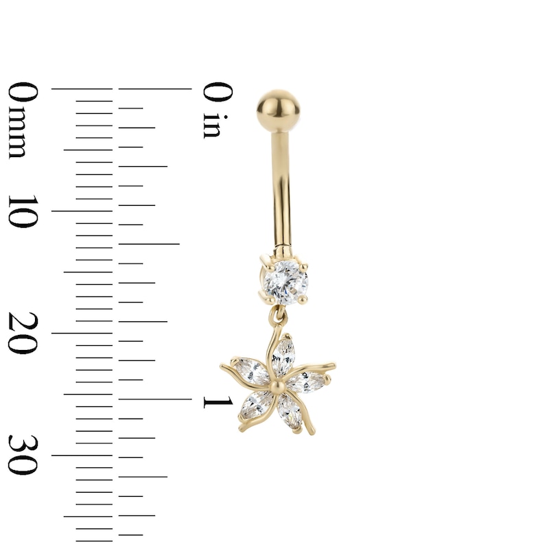 Main Image 2 of 10K Hollow Gold and Yellow Ion-Plated CZ Flower Dangle Belly Ring - 14G 3/8"