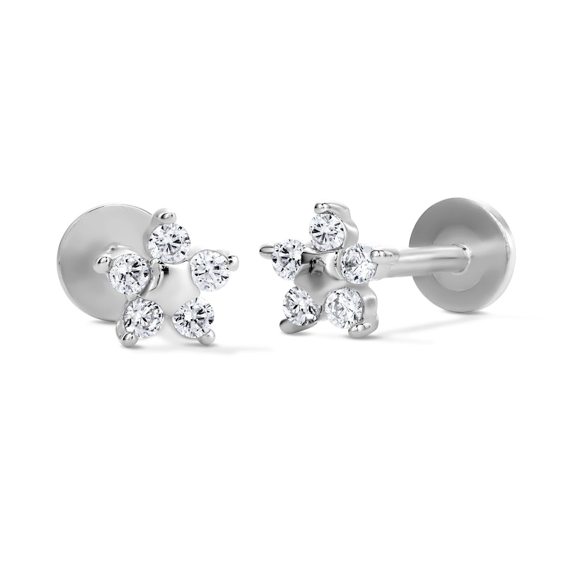 Main Image 1 of Solid Sterling Silver CZ Flower Flat Back Studs