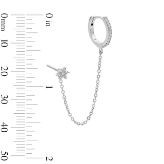 Solid Sterling Silver CZ Flower Stud and Huggie with Chain