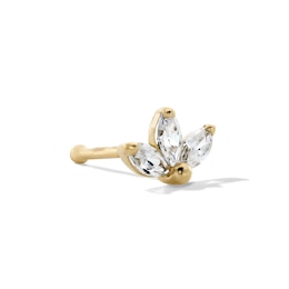 10K Solid Gold Marquise CZ Cluster Bone-Style Nose Stud - 22G 1/4"