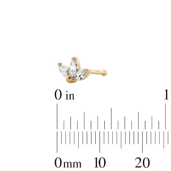 10K Solid Gold Marquise CZ Cluster Bone-Style Nose Stud - 22G 1/4"