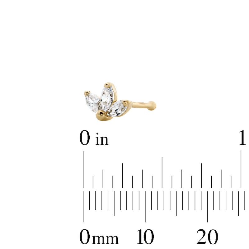 Main Image 2 of 10K Solid Gold Marquise CZ Cluster Bone-Style Nose Stud - 22G 1/4"