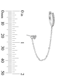 Solid Sterling Silver CZ Heart Stud and Huggie with Chain