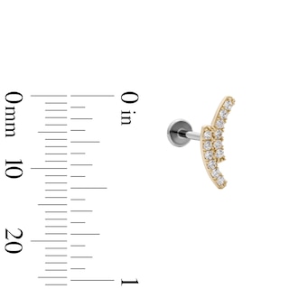 14K Hollow Gold and Titanium CZ Double Curve Crawler Stud - 18G 5/16"