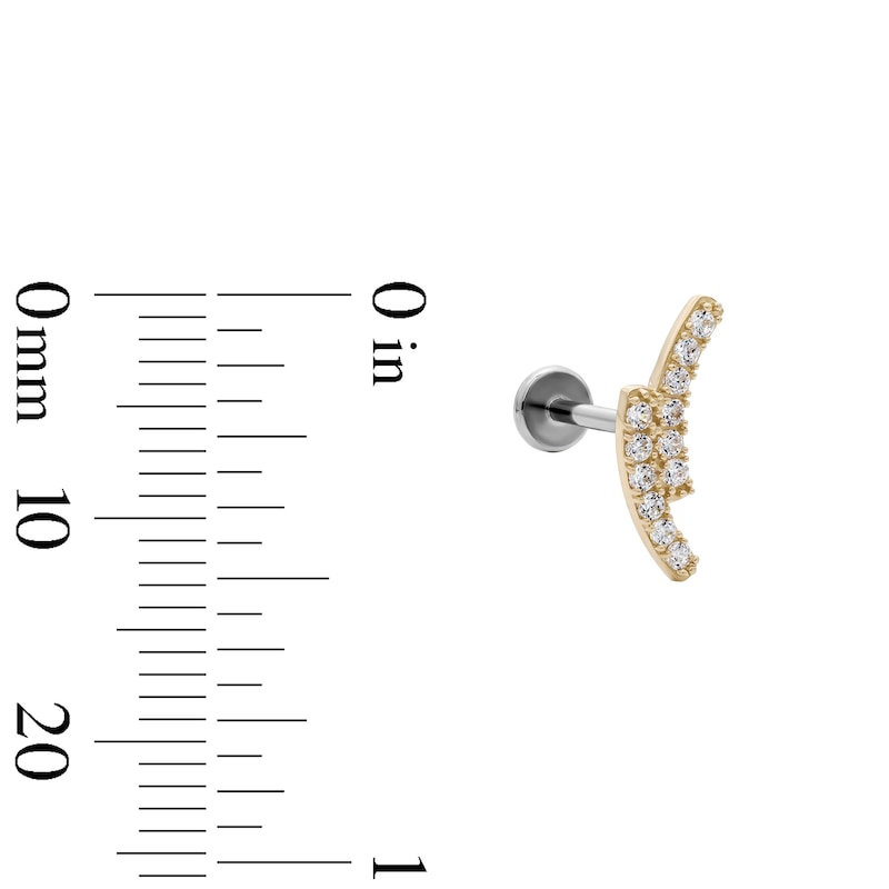 Main Image 2 of 14K Hollow Gold and Titanium CZ Double Curve Crawler Stud - 18G 5/16"