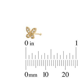 10K Solid Gold CZ Butterfly Bone-Style Nose Stud - 22G 1/2"