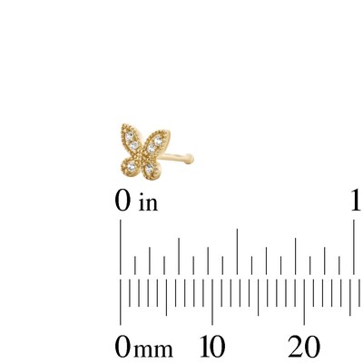 10K Solid Gold CZ Butterfly Bone-Style Nose Stud - 22G 1/2"