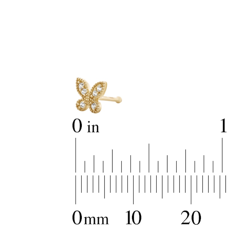 Main Image 2 of 10K Solid Gold CZ Butterfly Bone-Style Nose Stud - 22G 1/2"