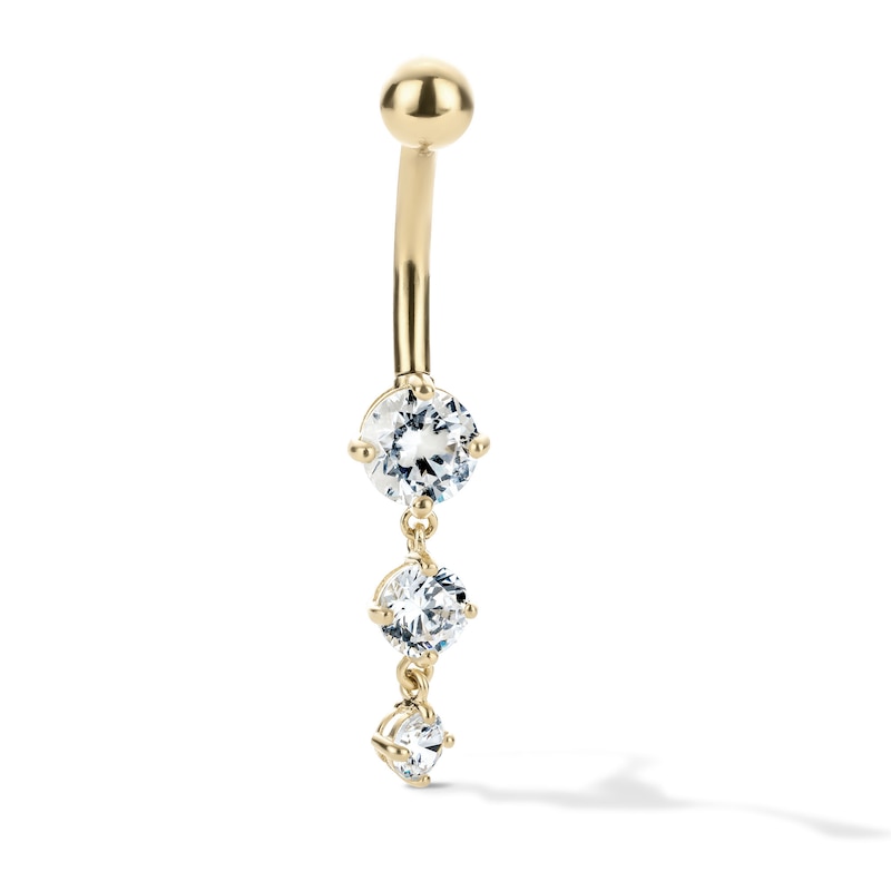 Main Image 1 of 10K Hollow Gold and Yellow Ion-Plated CZ Three Stone Dangle Belly Ring - 14G 3/8"