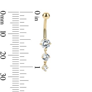 10K Hollow Gold and Yellow Ion-Plated CZ Three Stone Dangle Belly Ring - 14G 3/8"