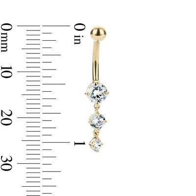 10K Hollow Gold and Yellow Ion-Plated CZ Three Stone Dangle Belly Ring - 14G 3/8"